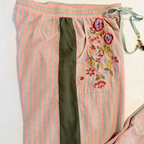 SMALL Aratta Silent Journey Boho Seven Hills Embroidered Stripe Wide Leg Pants - Picture 11 of 14